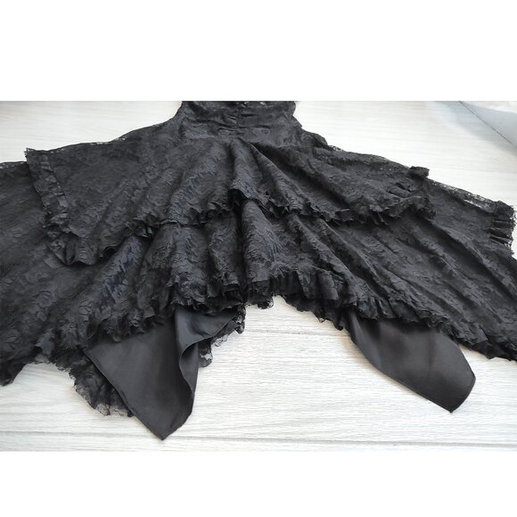 Vintage 80s-90s Black Lace Dress Fredericks Hollywood Handkerchief Goth Prom L - Picture 3 of 17
